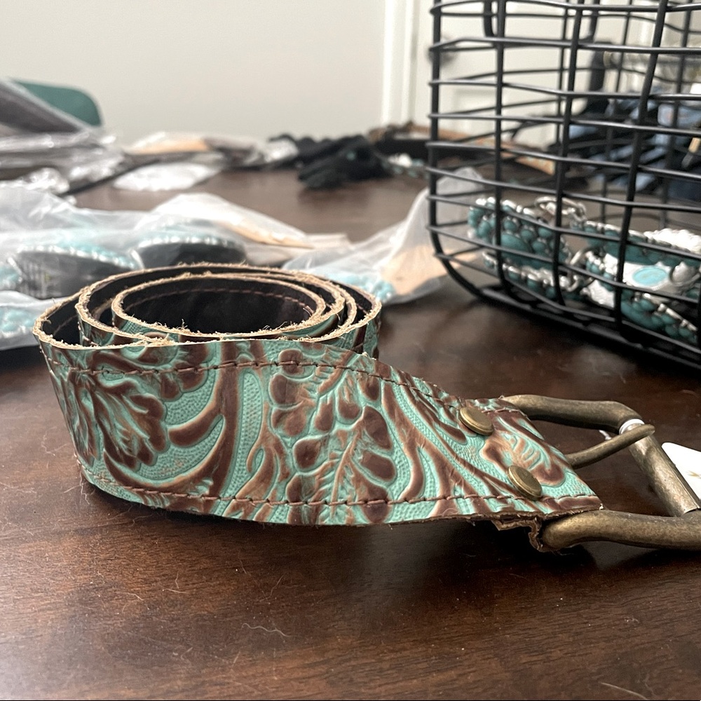 Leather turquoise belt